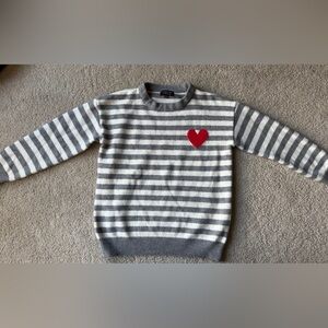 Gray and White Stripe Heart Sweater - Women